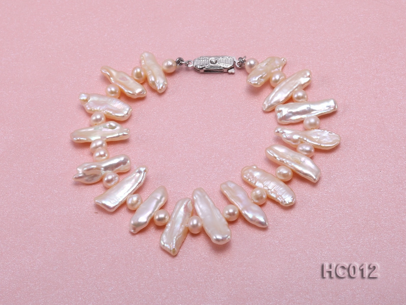 pink round and biwa freshwater pearl bracelet