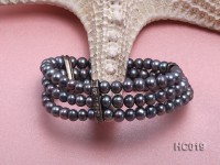 3 strand 6mm black round freshwater pearl bracelet