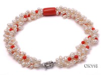 6-6.5 Rice-Shaped White Pearl and Red Coral Necklace