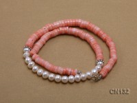7-8mm Wheel-Shaped Pink Coral and White Pearl Necklace