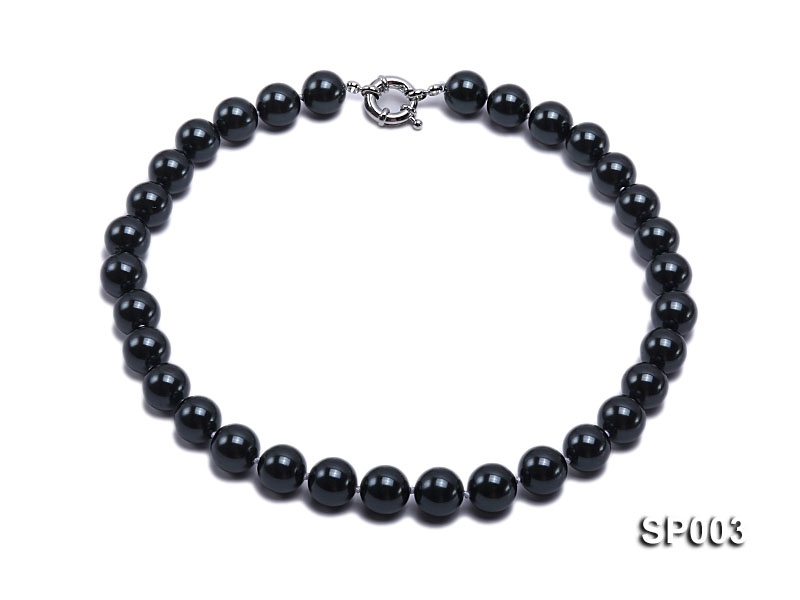 12mm shiny black round seashell pearl necklace