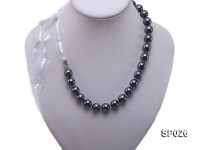 12mm black round seashell pearl necklace with white ribbon