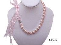 12mm pink round seashell pearl necklace with pink riband
