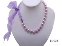 12mm lavender round seashell pearl necklace with lavender ribbon