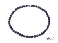 8mm black round seashell pearl necklace with white gilded clasp