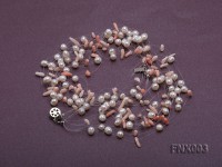 20-strand 5mm White Cultured Freshwater Pearl & Pink Coral Sticks Galaxy Necklace