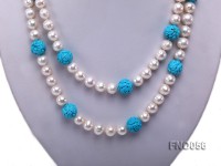 9-10mm natural white round freshwater pearl with carved blue turquoise necklace