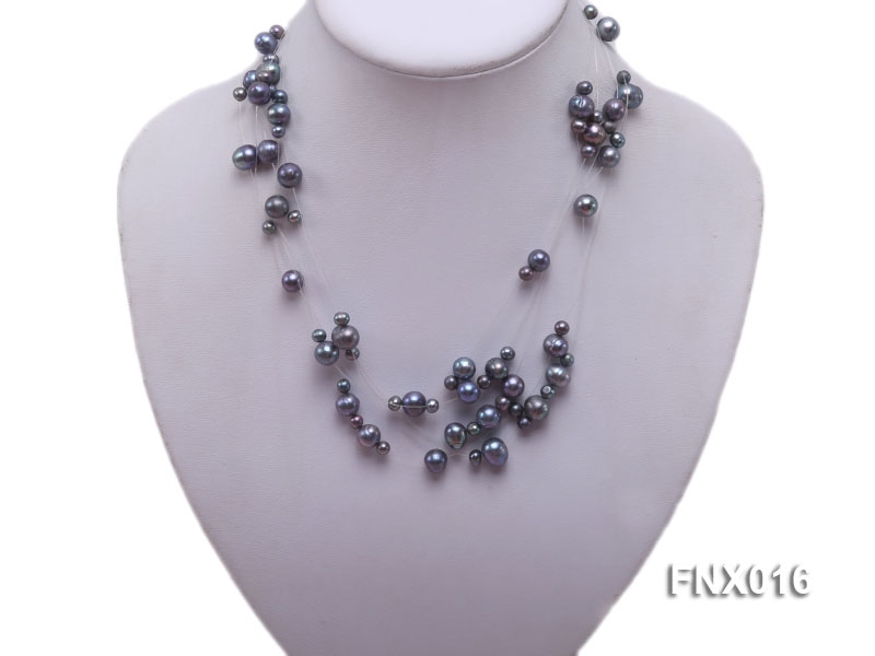 7-strand Bluish-gray Cultured Freshwater Pearl Galaxy Necklace
