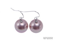 Shiny 14mm lavender round seashell pearl earrings in sterling silver