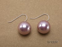 Shiny 14mm lavender round seashell pearl earrings in sterling silver