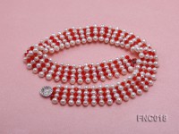 5-5.5mm White Freshwater Pearl and Red Crystal Beads Choker Necklace and Bracelet Set