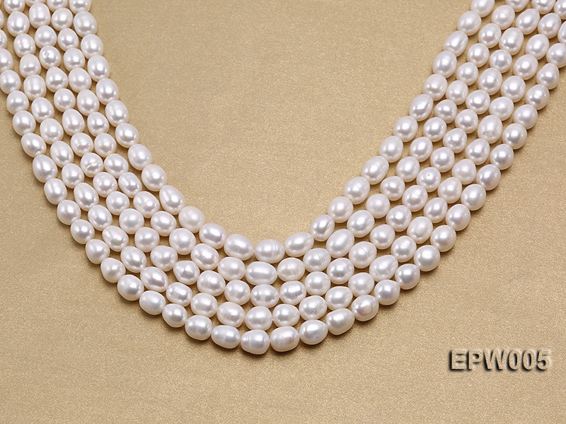 Wholesale High-quality 7.5X10mm Classic White Rice-shaped Freshwater Pearl String