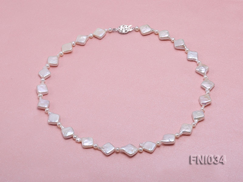 Classic 11mm  White Rhombus Freshwater Pearl Necklace with Small Round Pearls