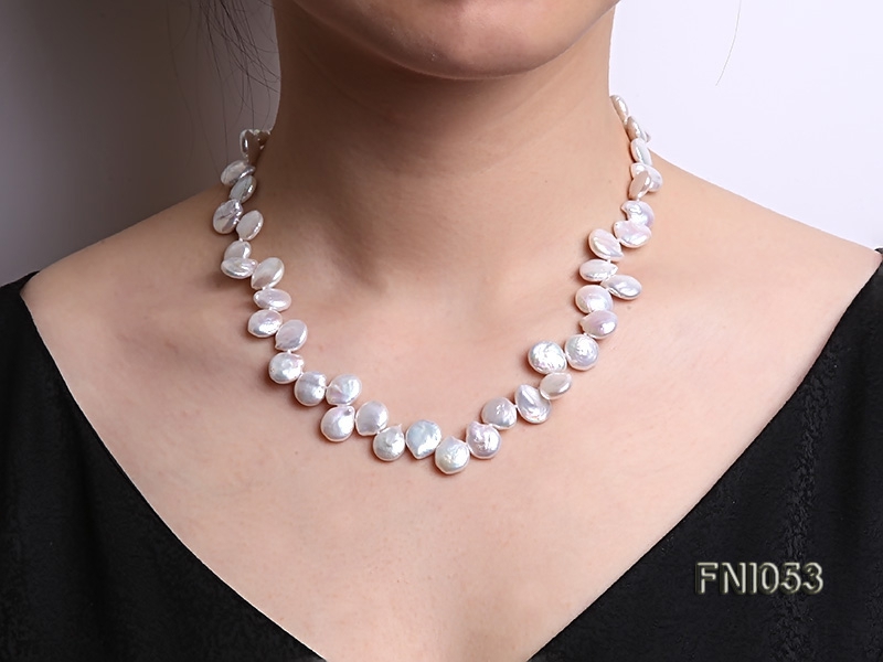 Classic 11-12mm White side-drilled Button Freshwater Pearl Necklace