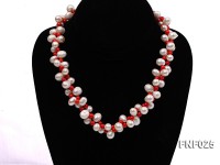 Two-strand 8-9mm White Freshwater Pearl Necklace and Red Coral Beads Necklace