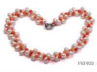 Two-strand 8-9mm White Freshwater Pearl Necklace and Pink Coral Beads Necklace