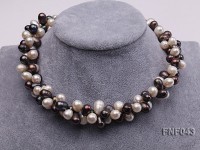 Two-strand 8-10mm White and Dark-purple Freshwater Pearl Necklace