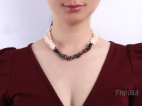 Three-strand 5-7mm White Freshwater Pearl and Baroque Tourmaline Chips Necklace