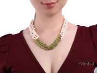 Three-strand 5-7mm White Freshwater Pearl and Baroque Olivine Chips Necklace