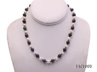 7-8mm White Freshwater Pearl & Round lapis lazuli Beads Necklace and Bracelet Set