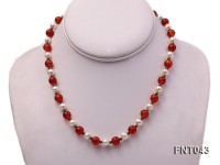 White Freshwater Pearl and Red Agate Beads Necklace and Bracelet Set