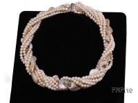 Six-strand 3-4 mm White Freshwater Pearl and White Seashell Pieces Necklace