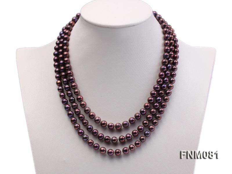 3 strand black freshwater pearl necklace with 14k gold clasp
