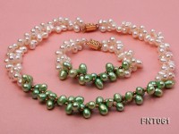 6-7mm White & Green Freshwater Pearl Necklace and Bracelet Set