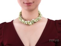 Four-strand 7-8mm Green Freshwater Pearl Necklace with White Seashell Pieces