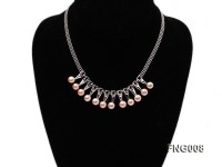 Gold-plated Metal Chain Necklace dotted with 8.5mm Pink Freshwater Pearls