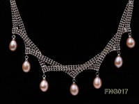 Gold-plated Metal Chain Necklace dotted with 7x8mm Pink Freshwater Pearls