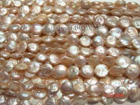Wholesale 11-14mm Pink Button-shaped Cultured Freshwater Pearl String