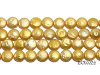 Wholesale 13mm Yellow Button-shaped Cultured Freshwater Pearl String