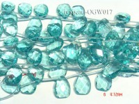 Wholesale 22x30mm Drop-shaped Transparent Faceted Simulated Aquamarine Pieces String