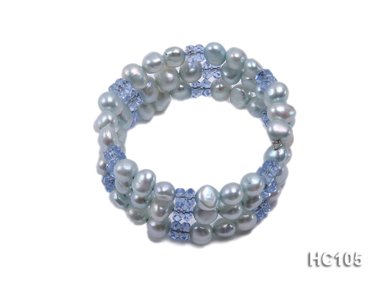 3 strand bule freshwater pearl and crystal bracelet