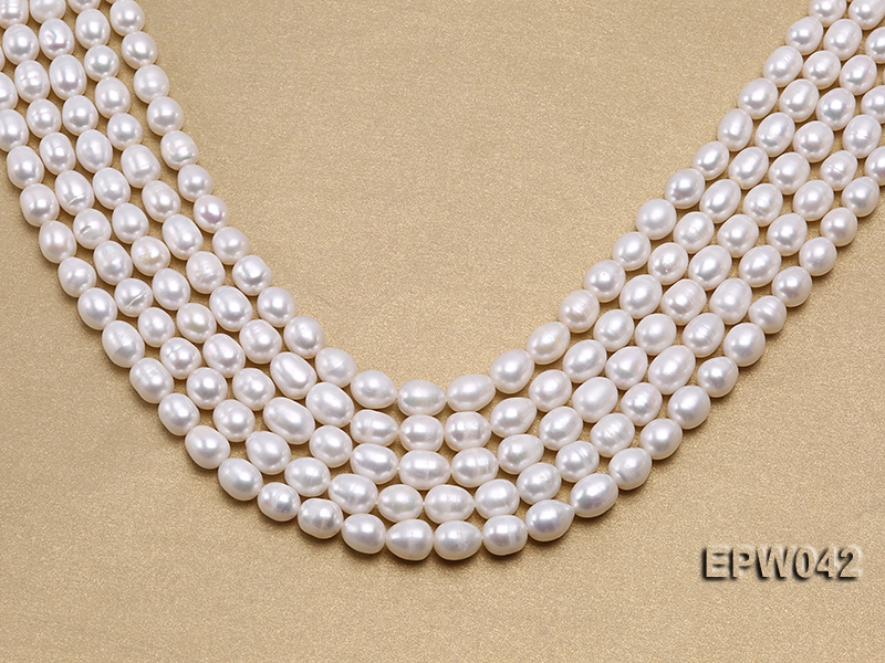 Wholesale 7.5x10mm Classic White Rice-shaped Freshwater Pearl String
