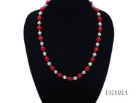 7-8mm White Freshwater Pearl & Red Coral Beads Necklace and Bracelet Set