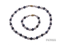 7-8mm White Freshwater Pearl & Lapis Lazuli Beads Necklace and Bracelet Set