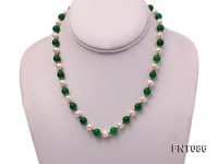 7-8mm White Freshwater Pearl & Green Jade Beads Necklace and Bracelet