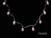 Gold-plated Metal Chain Necklace Dotted with 7x8mm Lavender Freshwater Pearl