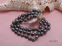 3 strand 8-9mm black oval freshwater pearl bracelet