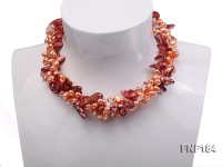 Three-strand 7×8 Orange Freshwater Pearl and Dark-red Baroque Pearl Necklace