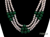 3 strand 6-7mm white freshwater pearl and jade freshwater pearl necklace