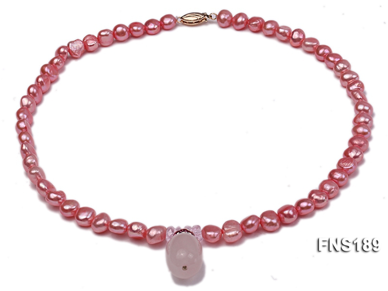 6-7mm pink freshwater pearl with rose quartz pendant necklace
