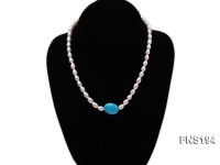 7-8mm natural white rice freshwater pearl with rice blue turquoise necklace