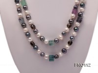 9-10mm white pink lavender and black round freshwater pearl opera necklace