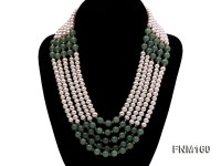 5 strand white freshwater pearl and jade necklace