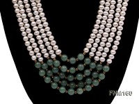 5 strand white freshwater pearl and jade necklace