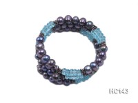 3 strand 6-7mm bule freshwater pearl and crystal bracelet