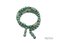 3 strand green freshwater pearl and jade bracelet